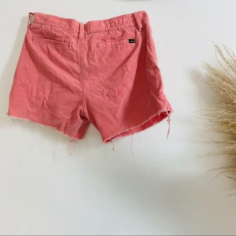 HURLEY Pink Salmon Corduroy Raw Distressed Hem High Rise Waisted Shorts 7